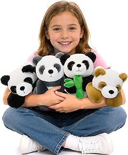 Tezituor 4 Pack Panda Plush Toys for Kids, 11.8“ Cute Stuffed Panda Bear Animal Set with Bamboo, Soft Cuddly Plushies Gift for Girls Boys Toddlers