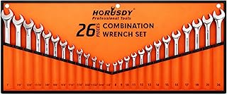HORUSDY 26-Piece Durable Combination Wrench Set with Roll-up Pouch, Open End Wrench Set for General Household, Garage, Auto Repairs, SAE 1/4” - 1” and Metric 8mm - 24mm