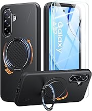 JAME for Samsung Galaxy A37/A36 5G Case with Ring Holder Stand Kickstand, Dual Layer Shockproof Protective Cover with 2 Screen Protector, Magnetic Accessory Friendly Galaxy A37/A36 Phone Case, Black