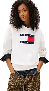 Women's Medium Weight Pullover Crewneck With Flag Logo Detail
