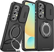 Phone Case for Samsung Galaxy A23 5G Case, Shockproof Protective Phone Cover, Slide Camera Cover & Rotated Ring Kickstand, Military Grade Protection Funda Case for Galaxy A23 4G/5G (Black)