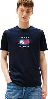 Men's Short Sleeve Cotton Graphic T-Shirts with Printed Linear Flag Logo Designs
