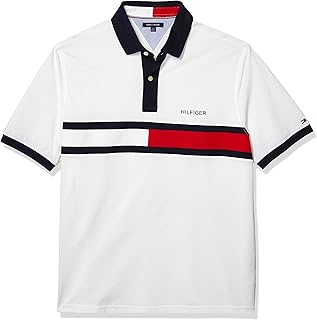 Men's Big & Tall Short Sleeve Cotton Pique Flag Graphic Polo Shirt in Custom Fit
