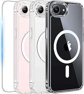 FNTCASE for iPhone 17e & iPhone 16e Case Clear: Magnetic Phone Cases with Screen Protector Compatible with Magsafe Anti Yellowing Shockproof Protective Transparent Cell Phone Cover (A-Clear)