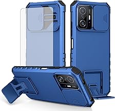 Phone Case for Xiaomi Mi 11T/Mi11T Pro 5G with Tempered Glass Screen Protector and Slide Camera Cover Kickstand Stand Shockproof Soft Mobile Cell Accessories Mi11TPro T11 G5 Women Men Blue