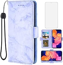 Asuwish Compatible with Samsung Galaxy A10e Case and Tempered Glass Screen Protector Accessories Card Holder Slot Kickstand Flip Marble Wallet Phone Covers for Glaxay A 10e Gaxaly 10ae S102DL Purple