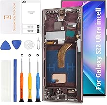 InCell S22 Ultra Display Screen Replacement (No Fingerprint Function) with Burgundy Frame for Samsung Galaxy S22 Ultra SM-S908B/U/U1/W LCD Screen Touch Digitizer Assembly