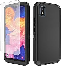 Asuwish Phone Case for Samsung Galaxy A10e with Tempered Glass Screen Protector and Cell Cover Hybrid Rugged Shockproof Protective Mobile Accessories Glaxay A 10e Gaxaly 10ae S102DL Women Men Black