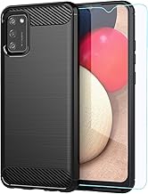 for Samsung Galaxy A02S case, with HD Screen Protector Soft TPU Slim Fashion Non-Slip Protective Phone Case Cover for Samsung Galaxy A02S (Black Brushed TPU)