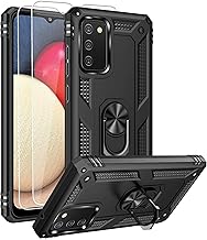 for Samsung A02s Case, Galaxy A02s Case with HD Screen Protector, Military-Grade Ring Kickstand Holder Car Mount 15ft Drop Tested Shockproof Cover Phone Case for Galaxy A02s, Black