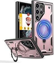 for Samsung Galaxy S22 Ultra Case Magnetic Compatible with MagSafe Support Wireless Charger,for S22 Ultra Phone Case with 360°Stand+with Screen Protector,Military Grade Heavy Protection Rose