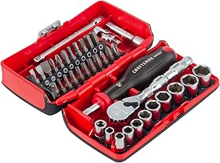 CRAFTSMAN V-SERIES Socket Set with 80-tooth Low Profile Ratchet, 38 Piece Shallow MM, 1/4 Inch Drive (CMMT45751V)
