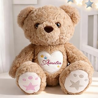 Custom Teddy Bear Stuffed Animal with Embroidered Name, Personalized Stuffed Teddy Bear Plush Toy for Kids, Personalized Gifts for Baby Girls Boys, Birthday for Her Him
