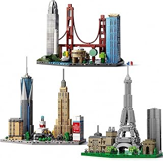 3 Famous World Architecture Skyline Collection Building Set, Paris, New York City, San Francisco Includes Golden Gate Bridge, Eiffel Tower etc, Ideal Valentine's Day Gift for Lover(1648PCS)