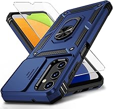 Vinve for Samsung Galaxy A03S Case with Slide Camera Lens Cover, HD Screen Protector, Military Grade Drop Protection, Magnetic Rotated Ring Holder Kickstand Phone Case (Navy Blue)