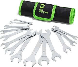 Der Erwachte Super-Thin Open End Wrench Set, 14-Piece SAE & Metric Sizes, 6mm to 24mm, 3/8" to 1-1/16", Ultra-Slim Wrench Set with Mechanic Rolling Pouch