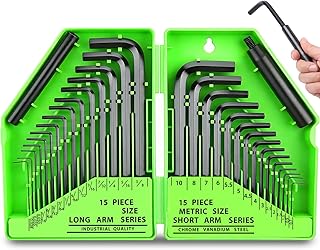 SWANLAKE GARDEN TOOLS 32-Piece Hex Key Allen Wrench Set, SAE and Metric Allen Keys MM(0.7mm-10mm) SAE(0.028"-3/8), L Shape, Chrome Vanadium Steel, Easy Organization