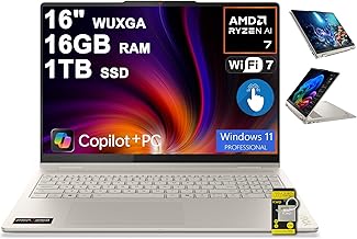 Yoga 7 2-in-1 Laptop 16" WUXGA IPS Touch (Glossy Anti-Fingerprint) AMD 8-core Ryzen AI 7 350 (Up to 50 AI Tops) 16GB RAM 1TB SSD for Creator Business Professional Win11Pro ICP Hub