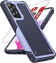 for Samsung A53-5G Phone Case, Galaxy A53 Case with Screen Protector, Shockproof Heavy Duty Dual Layer Protective Hard PC Textured Back & Soft Bumper Case for Samsung A53 5G, Purple