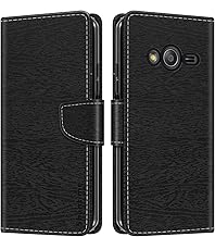 Striped PU Leather Wallet Phone Case Compatible with Samsung Galaxy Ace 4, Slim Magnetic Flip Cover with Card Slots and Stand Function Black