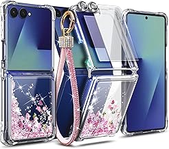 NGB Designed for Samsung Galaxy-Z-Flip-7 Case, Rose Gold | Glitter Liquid Sparkle Cute Cover for Women Girls | with Tempered Glass Screen Protector & Camera Lens Protector & Diamond Wrist Strap
