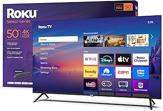 Smart TV – 50-Inch Select Series, 4K HDR TV – Roku TV with Roku Remote – Flat Screen LED Television with Wi-Fi for Streaming Live Local News, Sports, Family Entertainment