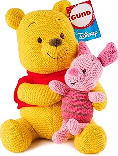 Disney Official Pooh and Piglet Knit Plush, Winnie the Pooh, Stuffed Animal for Ages 1 and Up, Yellow/Pink, 10”