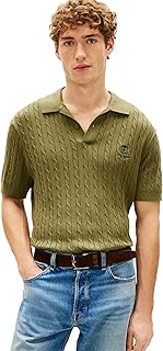 Men's Cotton Cable Knit Short Sleeve Polo Shirt