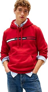 Men's Medium Weight Fleece Hoodie Sweatshirt With Signature Stripe Logo