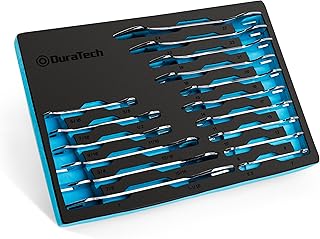 DURATECH Super-thin Open End Wrench Set, SAE(5/16" to 1-1/16") & Metric(5.5mm to 27mm), 16-Piece, Slim Spanner Wrench Set with EVA Tray Storage