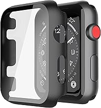 2 Pack Hard PC Case with Tempered Glass Screen Protector Compatible with Apple Watch Series 3 Series 2 38mm, Ultra-Thin Scratch Resistant Overall Protective Cover for iWatch S3/S2, Black