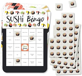 Big Dot of Happiness Let’s Roll - Sushi - Bingo Cards and Markers - Japanese Party Bingo Game - Set of 18