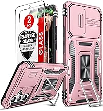 for Samsung A54 5G Case: Galaxy A54 Case with Slide Camera Cover & 2X Screen Protectors, Samsung Galaxy A54 Phone Case Military Grade Kickstand Shockproof Phone Case Galaxy A54 5G, Rose Gold