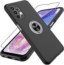 for Samsung Galaxy A23 5G Case with HD Screen Protector, 360° Rotating Metal Kickstand | MIL-Grade Shockproof Protection (Military Standard),A23-Black