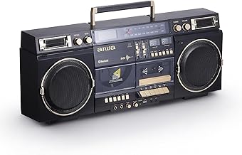 Retro Boombox BackTrack CD Player with Cassette Recording, Bluetooth 5.0, FM/AM Radio, USB/SD/AUX Inputs, VU Meters, LCD Display, Dual 40W Speakers (Black and Gold)