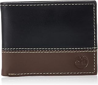 Men's Leather Passcase Bifold Wallet Hybrid, Black/Cognac, One Size