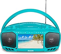 Portable Boombox, Crystal Clear Sound with 3W x 2 Speakers and Bass Function, Featuring a 7" LCD Display, Bluetooth Connectivity, FM Radio, CD/DVD Player, Streaming on Roku and Amazon Firestick