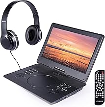 14" Portable Media Player Travel Kit, DVD & CD Player Portable with Swiveling Screen, Built-in Stereo Speakers, HDMI Input, Remote, Headphones, and Carry Bag (Black)