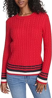 Women's Cotton Crewneck Cable Sweater