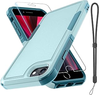 Case for iPhone 8/7/SE 2022 2020, with Screen Protector,Military Grade Heavy Duty Shockproof Phone Cover with Wrist Lanyard Strap for iPhone 8/7/SE 2nd 3rd 4.7 inch,Mint Green