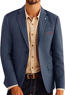 Mens Blazer Lightweight Sport Coats Casual Two Buttons Notched Lapel Suit Jacket with Removable Brooch