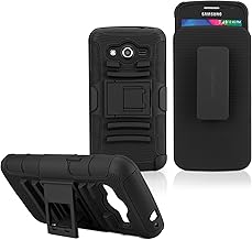 BoxWave Holster Compatible with Samsung Galaxy Avant - Dual+ Max Holster, Shell Cover and Belt Clip Holster with Kickstand - Pitch Black