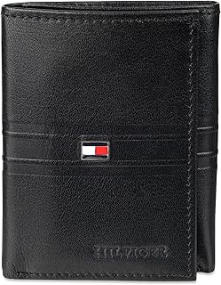 Men's Stripe Emboss Trifold Wallet, Black, One Size