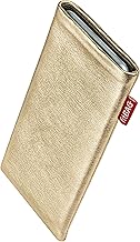 fitBAG Groove Gold Custom Tailored Sleeve for Samsung Galaxy Grand Neo. Fine Nappa foil Leather Pouch with Integrated Microfibre Lining for Display Cleaning